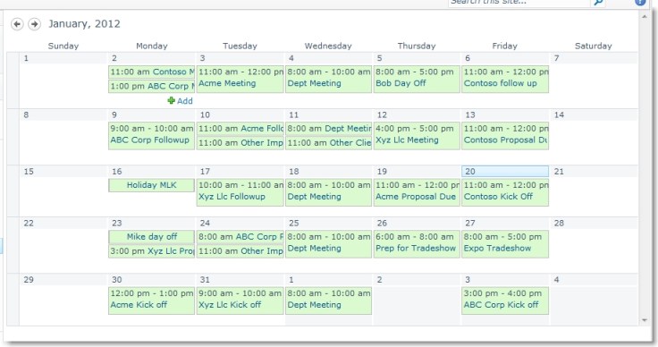 Boring SharePoint Calendar View
