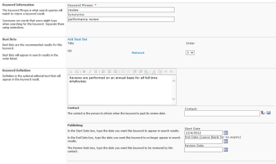 SharePoint Search Keywords