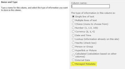 Managed Metadata Column Type