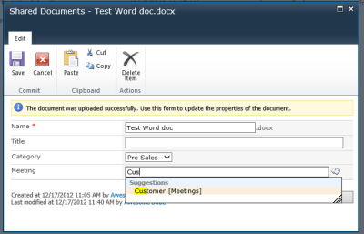 Metadata column with suggestion