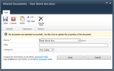 Upload Document with Metadata - SharePoint