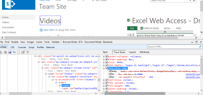 Press Trace Styles for a cleaner view (only in IE). Edit CSS directly and see it change in the page!
