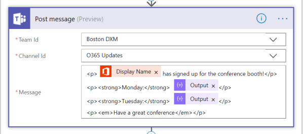 Microsoft flow post a message to teams