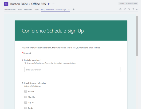 Microsoft Forms in Teams