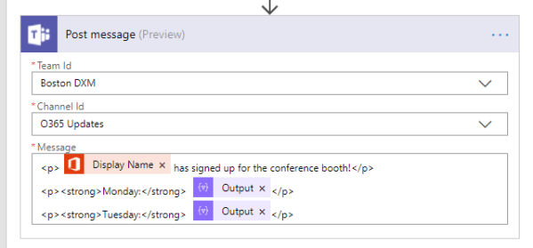 Microsoft flow action Teams - Post message