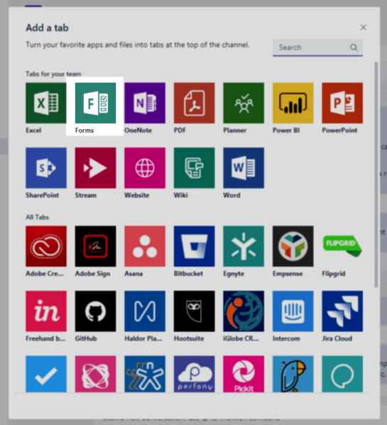 Microsoft teams add forms tab