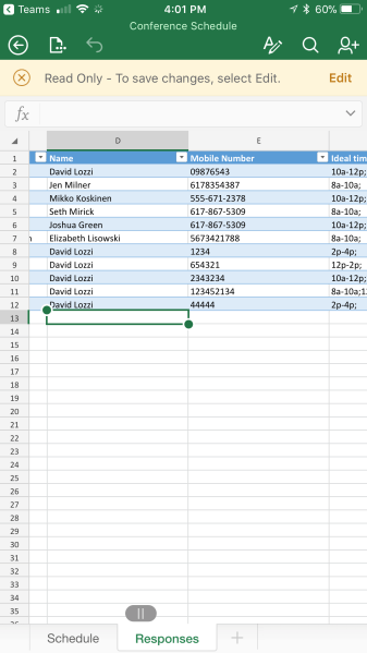 Excel tab in Teams opens the app