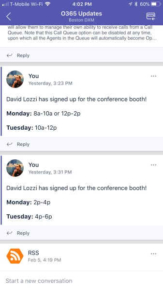 Flow posts in Teams on the iPhone mobile