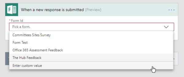 Microsoft Forms trigger dropdown