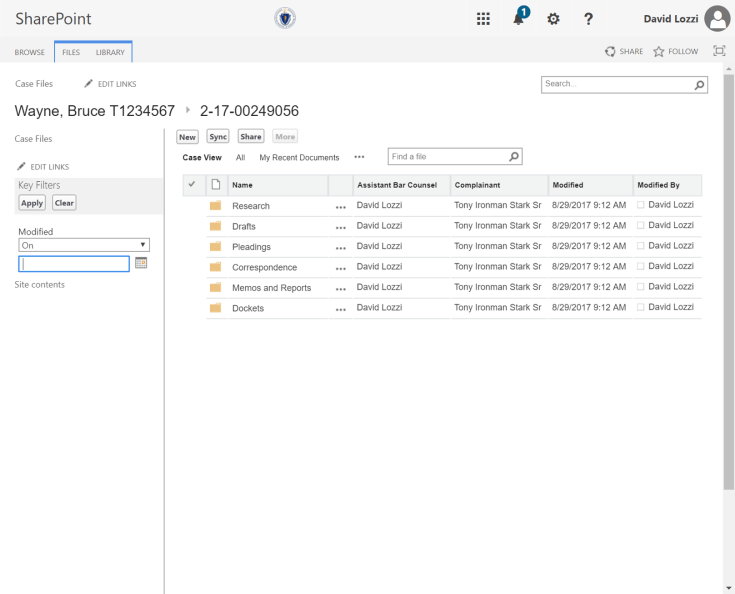 Folders in SharePoint showing metadata from Salesforce