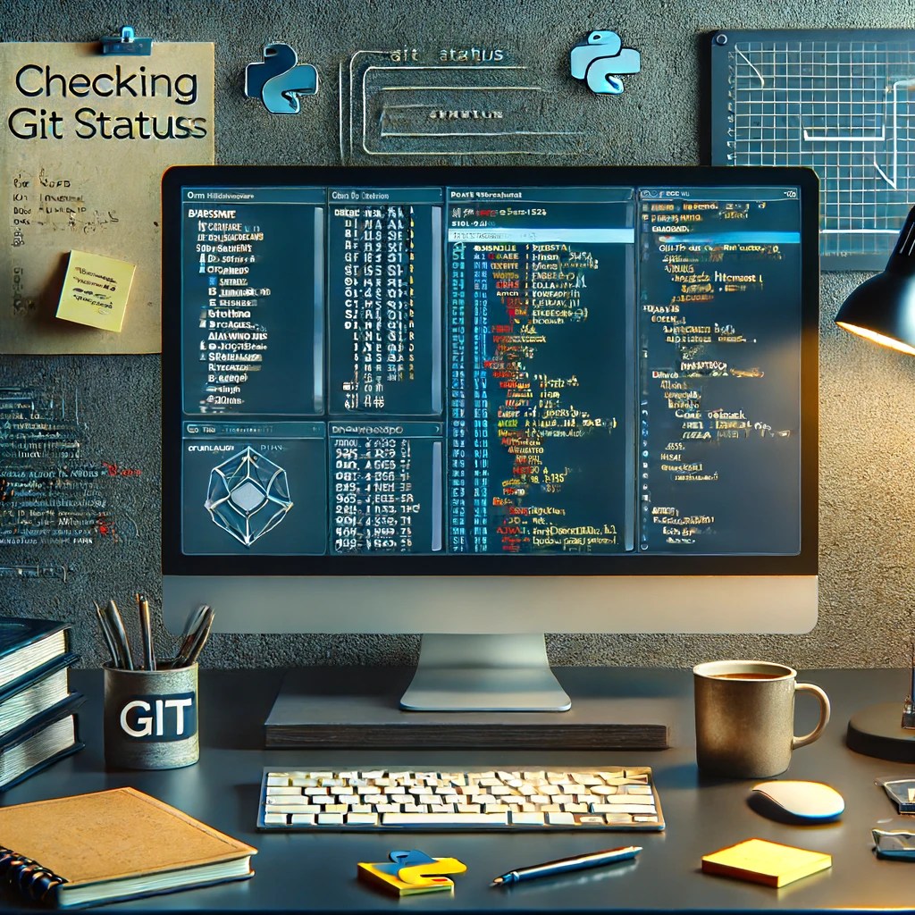 Dalle generated image showing git status and python on a computer